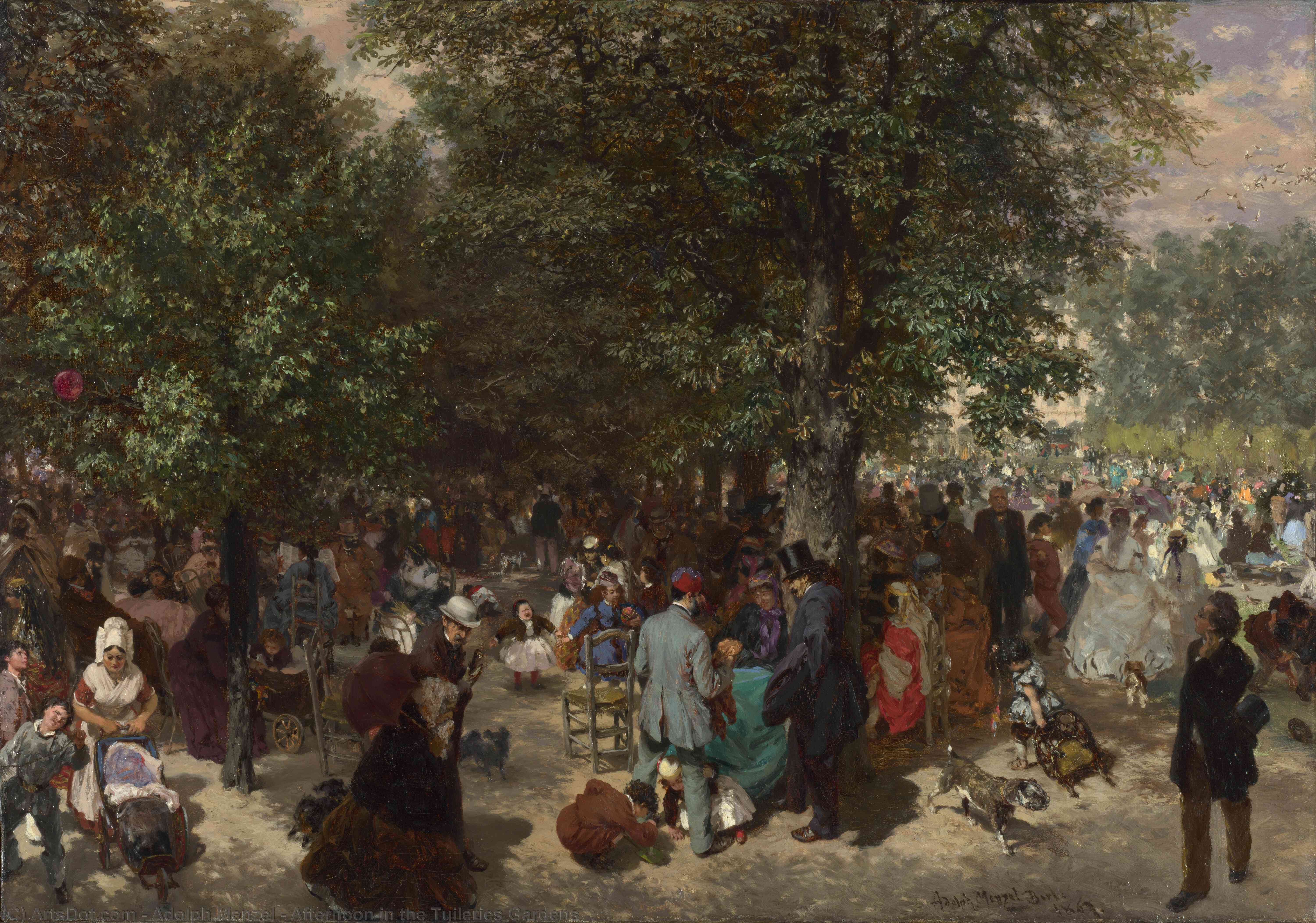 Wikioo.org - Bách khoa toàn thư về mỹ thuật - Vẽ tranh, Tác phẩm nghệ thuật Adolph Menzel - Afternoon in the Tuileries Gardens