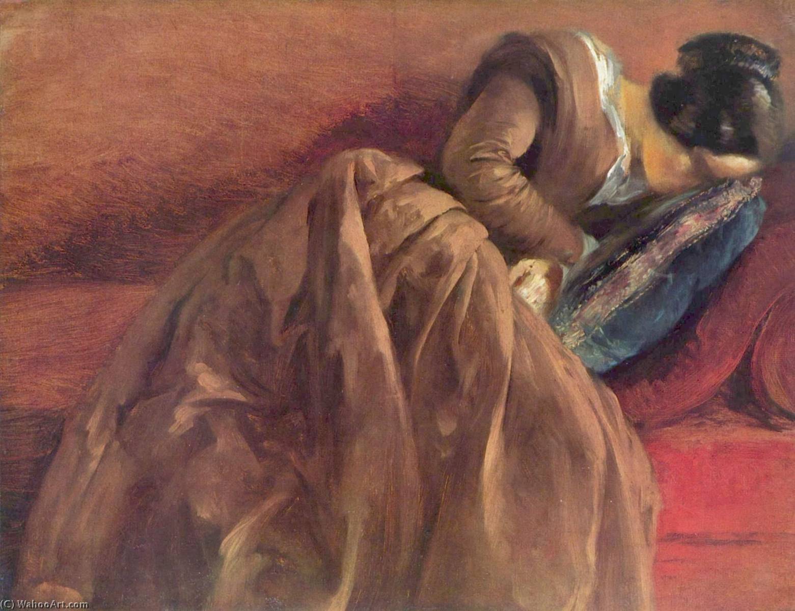 Wikioo.org - The Encyclopedia of Fine Arts - Painting, Artwork by Adolph Menzel - Deutsch Menzels Schwester Emilie im Schlaf English Menzel's sister Emilie, sleeping