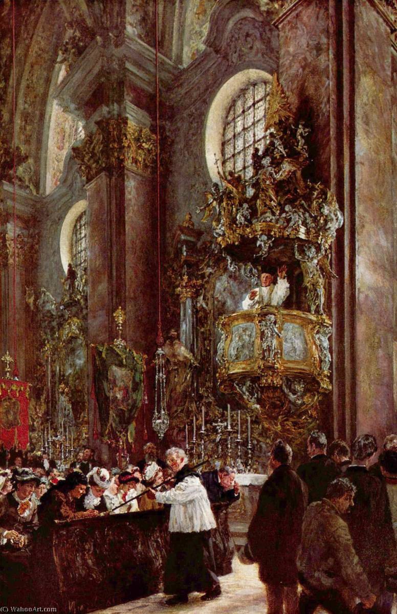 Wikioo.org - สารานุกรมวิจิตรศิลป์ - จิตรกรรม Adolph Menzel - German Kanzelpredigt in der Pfarrkirche zu Innsbruck