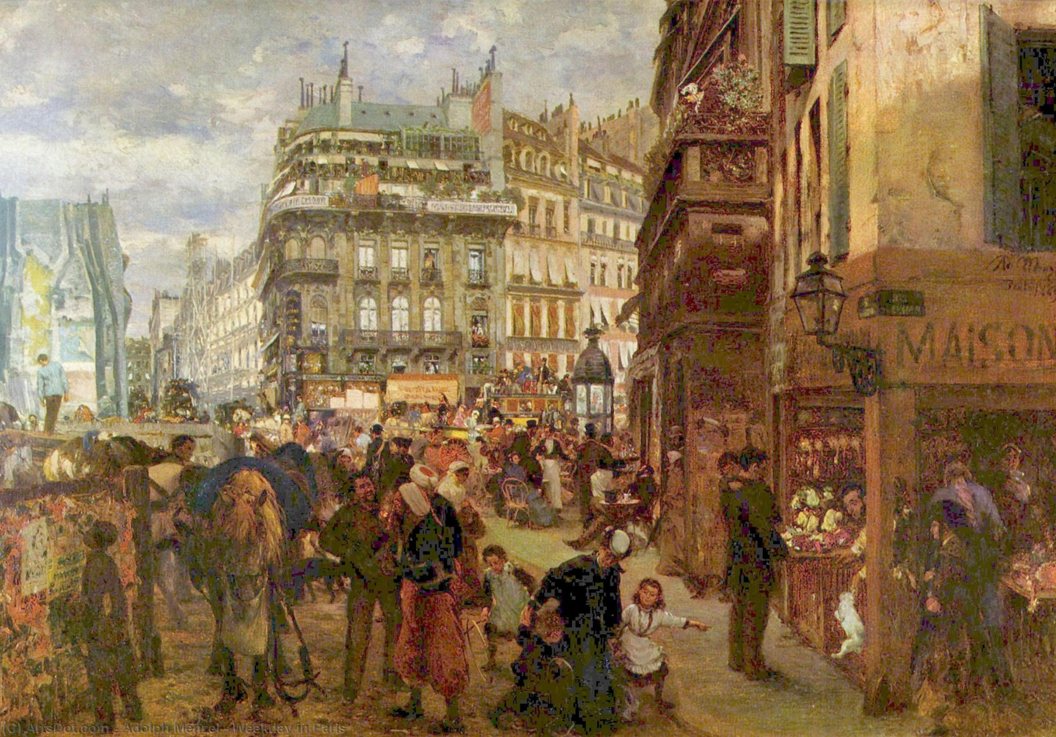 WikiOO.org - Encyclopedia of Fine Arts - Maalaus, taideteos Adolph Menzel - Weekday in Paris