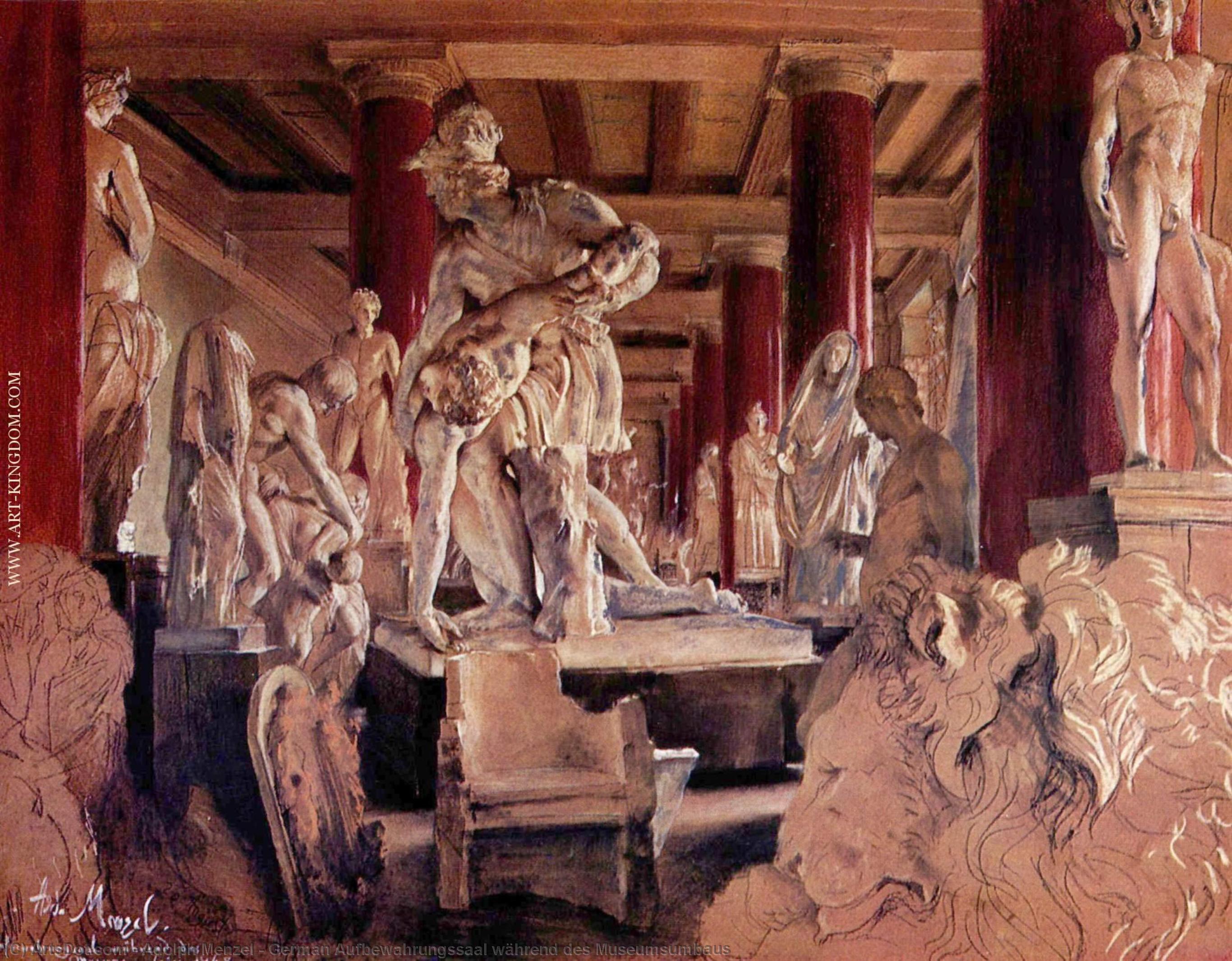 WikiOO.org - Encyclopedia of Fine Arts - Lukisan, Artwork Adolph Menzel - German Aufbewahrungssaal während des Museumsumbaus