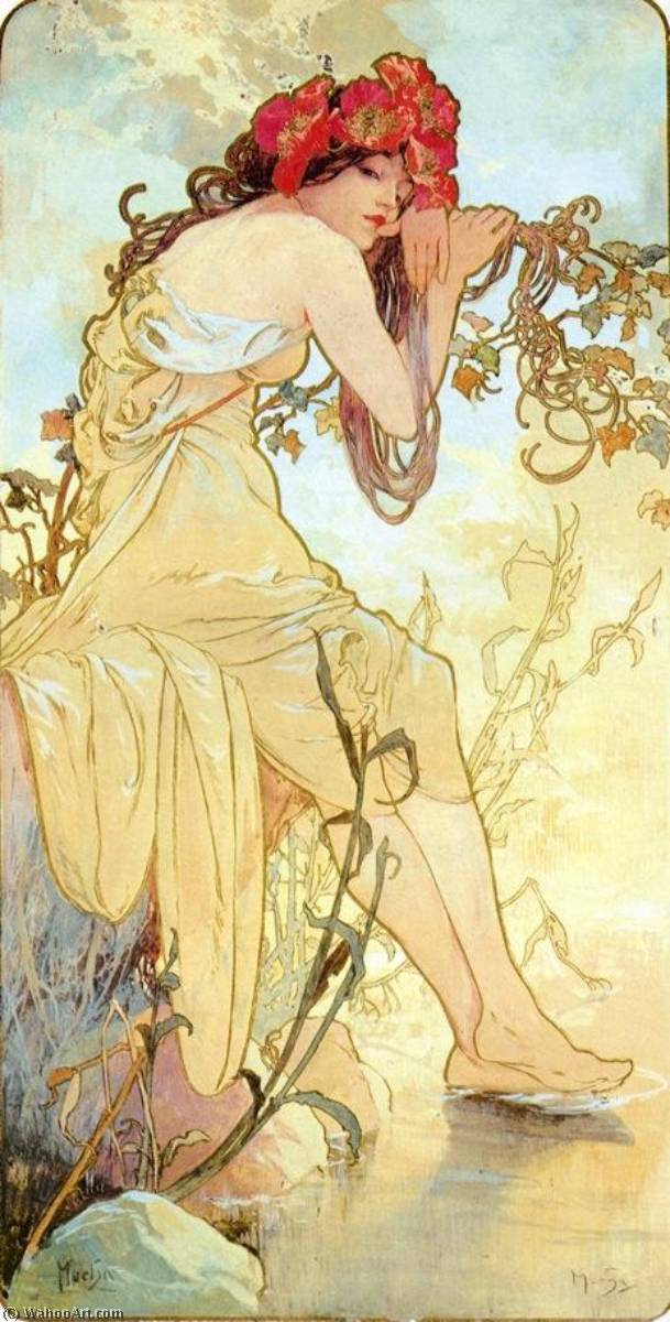 WikiOO.org - Encyclopedia of Fine Arts - Maleri, Artwork Alfons Maria Mucha - The Four Seasons Summer
