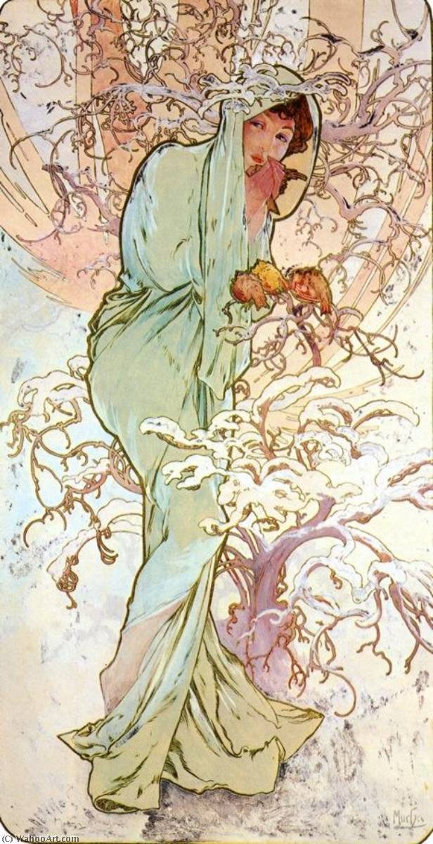 WikiOO.org - Encyclopedia of Fine Arts - Festés, Grafika Alfons Maria Mucha - The Four Seasons Winter
