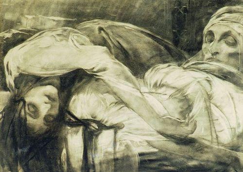 Wikioo.org - สารานุกรมวิจิตรศิลป์ - จิตรกรรม Alfons Maria Mucha - La Mort de la fiancée d'Hasanaga