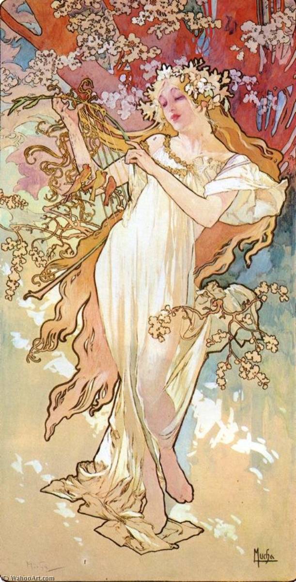 WikiOO.org - Encyclopedia of Fine Arts - Maľba, Artwork Alfons Maria Mucha - The Four Seasons Spring