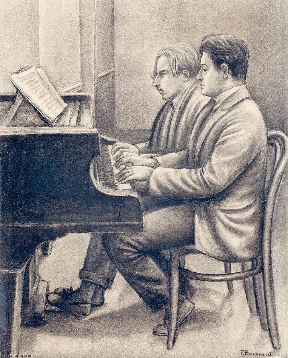 WikiOO.org - Encyclopedia of Fine Arts - Maľba, Artwork François Emile Barraud - François Barraud and Albert Locca at the piano