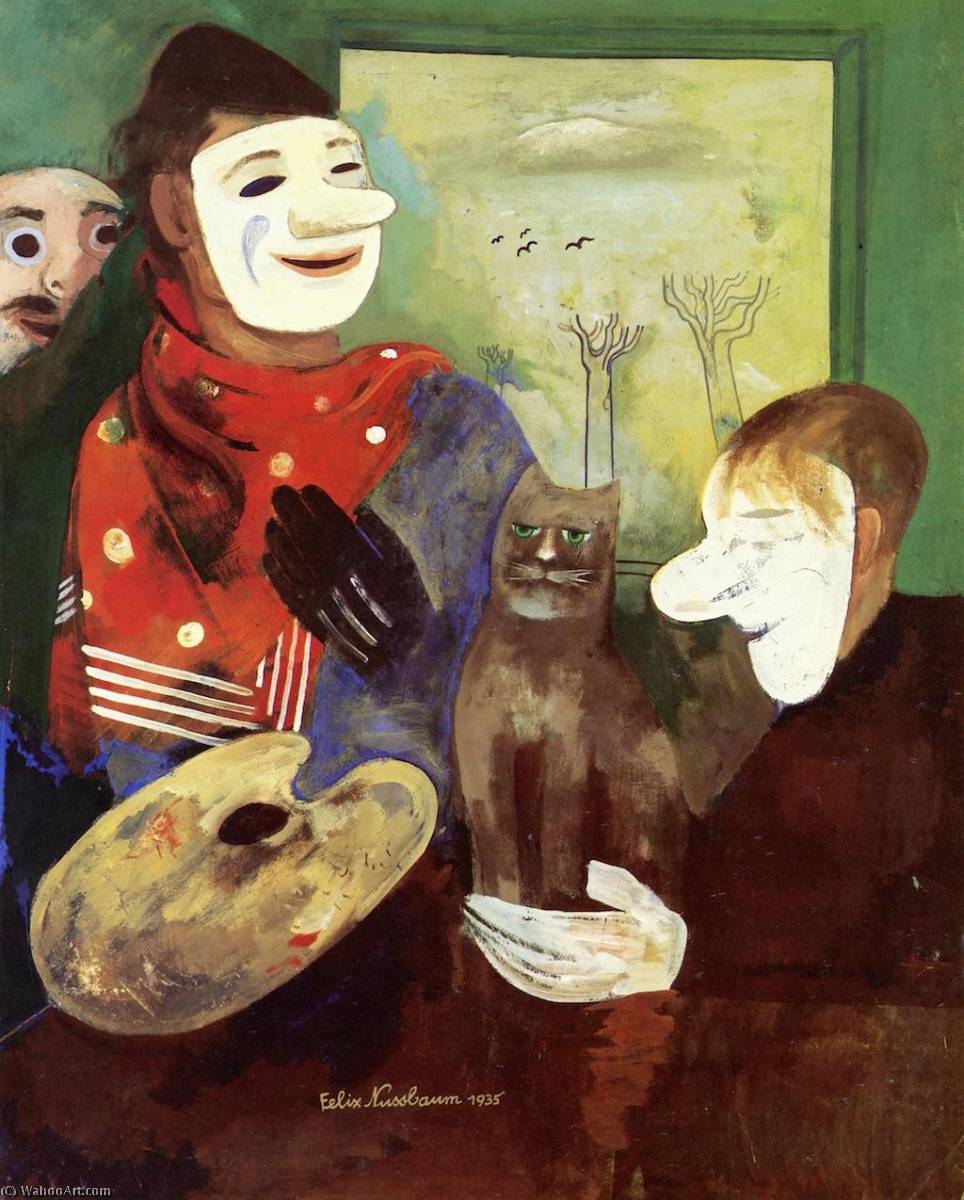 Wikioo.org - The Encyclopedia of Fine Arts - Painting, Artwork by Felix Nussbaum - Masks and Cat