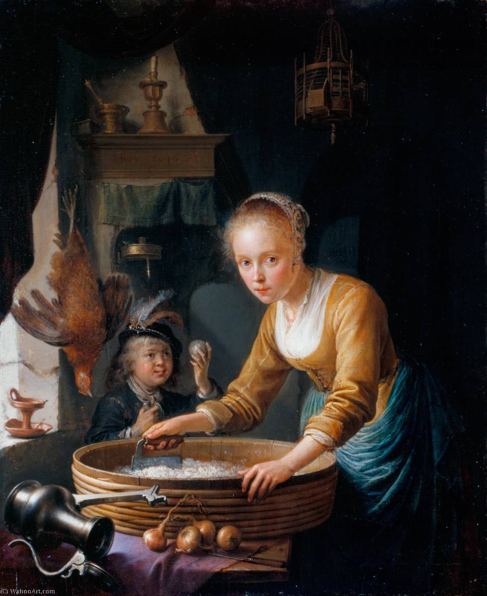 WikiOO.org - Encyclopedia of Fine Arts - Malba, Artwork Gerrit (Gérard) Dou - Girl Chopping Onions