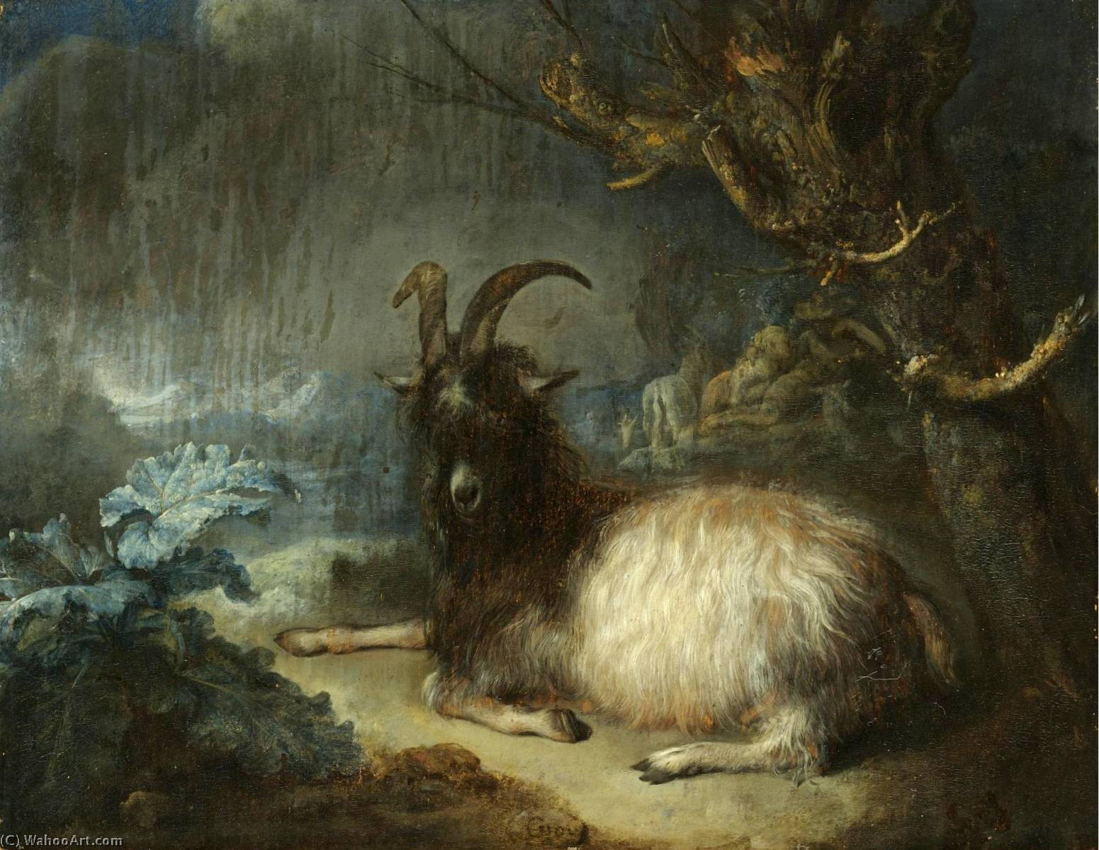 Wikioo.org - The Encyclopedia of Fine Arts - Painting, Artwork by Gerrit (Gérard) Dou - A Landscape with a Goat