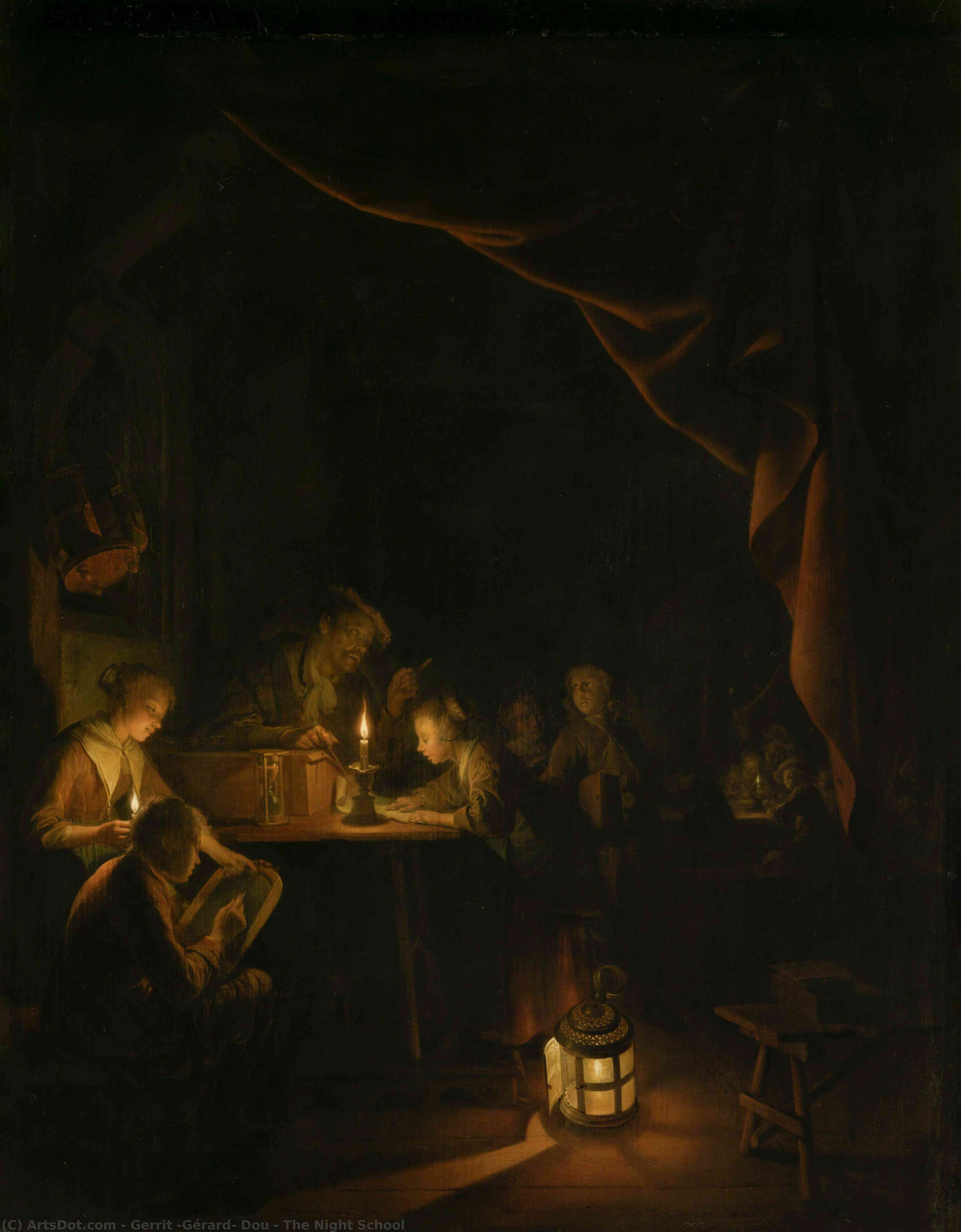 WikiOO.org - Encyclopedia of Fine Arts - Maľba, Artwork Gerrit (Gérard) Dou - The Night School