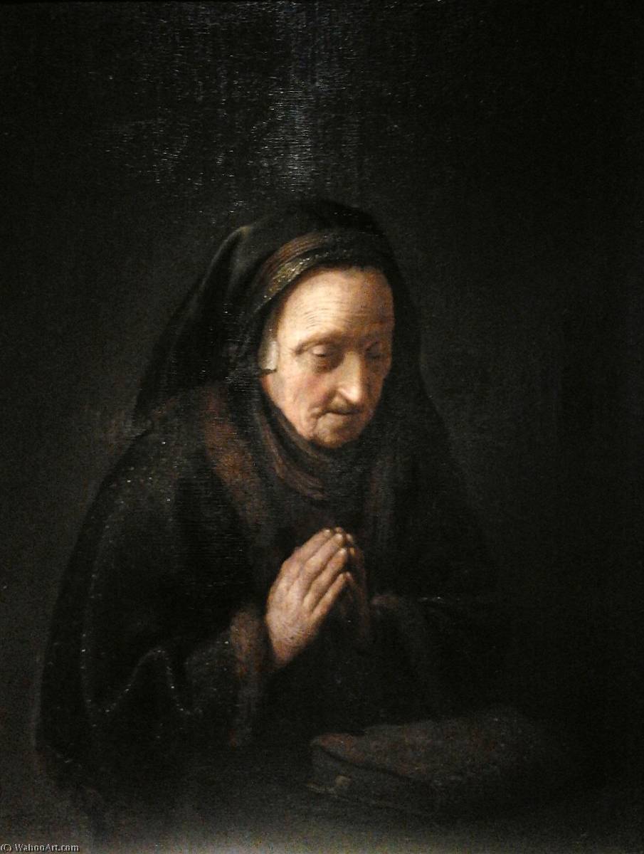 Wikioo.org - The Encyclopedia of Fine Arts - Painting, Artwork by Gerrit (Gérard) Dou - Old woman in prayer (Rembrandt's mother)