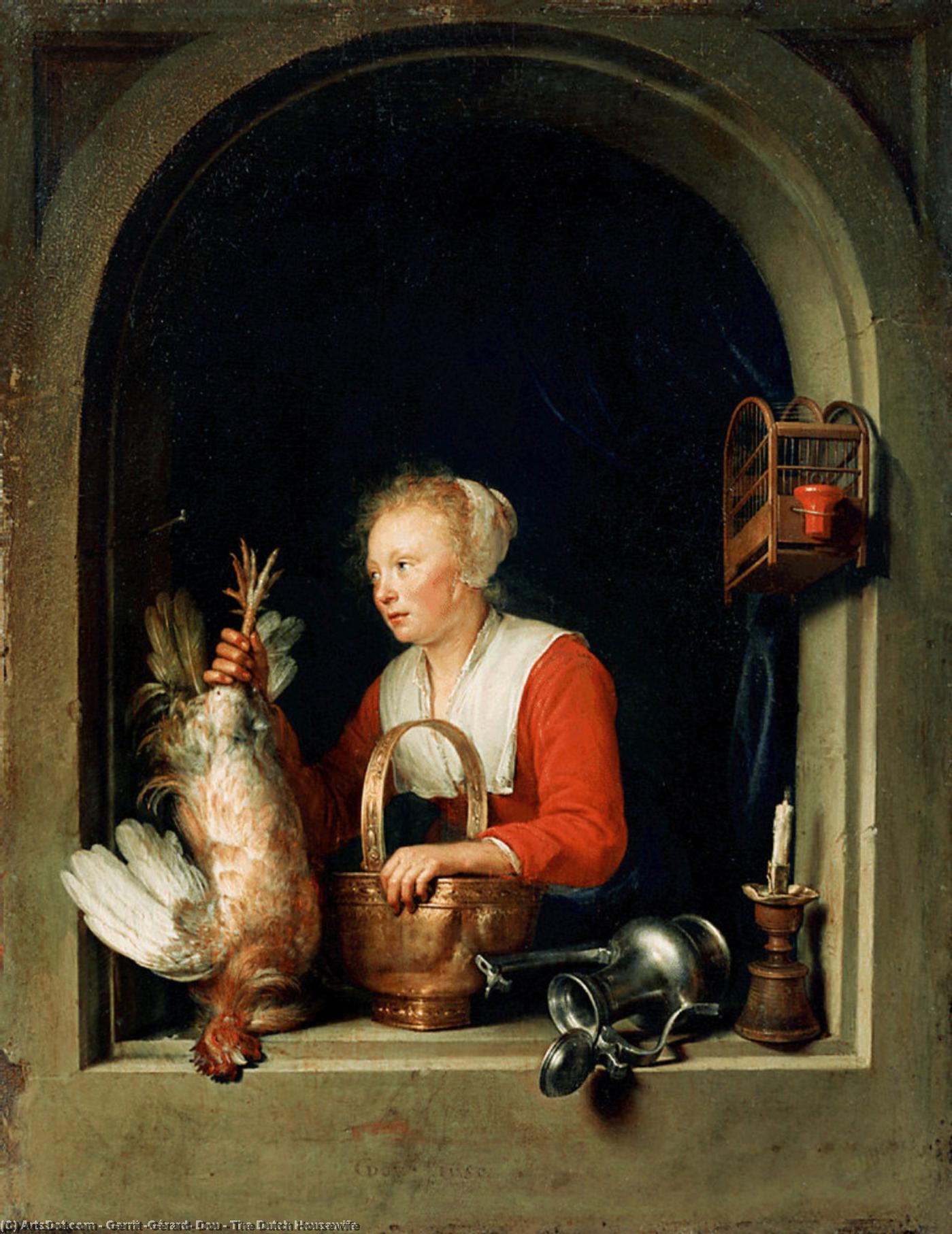 Wikioo.org - The Encyclopedia of Fine Arts - Painting, Artwork by Gerrit (Gérard) Dou - The Dutch Housewife