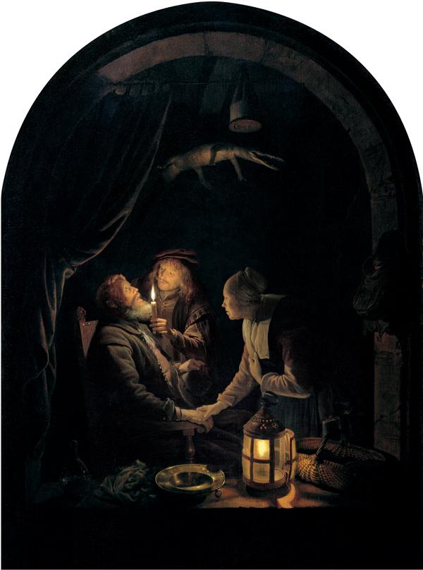 Wikioo.org - The Encyclopedia of Fine Arts - Painting, Artwork by Gerrit (Gérard) Dou - English Dentist by Candlelight
