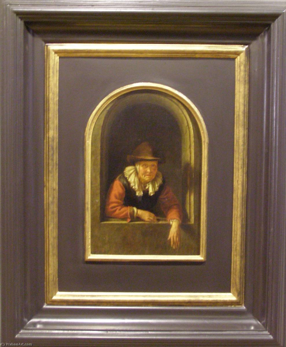 Wikioo.org - The Encyclopedia of Fine Arts - Painting, Artwork by Gerrit (Gérard) Dou - An Old Lady at a Window