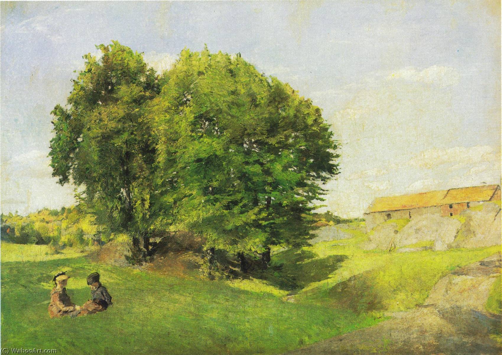 Wikioo.org - The Encyclopedia of Fine Arts - Painting, Artwork by Harriet Backer - To barn og tregruppe