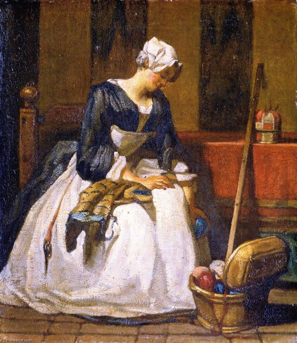 Wikioo.org – L'Encyclopédie des Beaux Arts - Peinture, Oeuvre de Jean-Baptiste Simeon Chardin - La Brodeuse premier  version