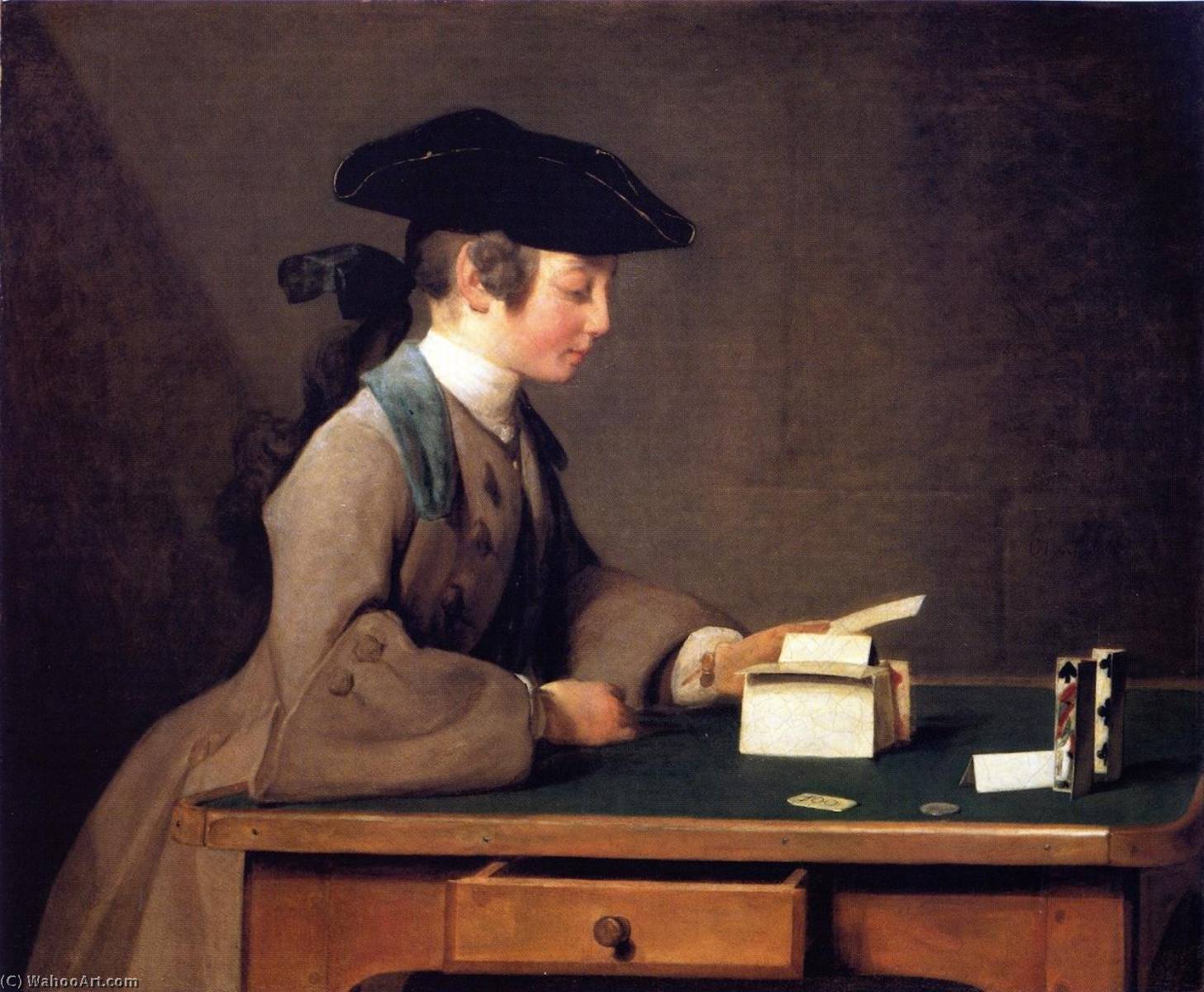 WikiOO.org - אנציקלופדיה לאמנויות יפות - ציור, יצירות אמנות Jean-Baptiste Simeon Chardin - The House of Cards (also known as The Sone of M. Le Noir Amusing Himself by Making a House of Cards)