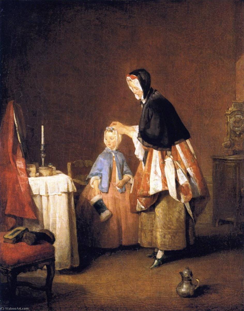 WikiOO.org - Encyclopedia of Fine Arts - Maleri, Artwork Jean-Baptiste Simeon Chardin - The Morning Toilet