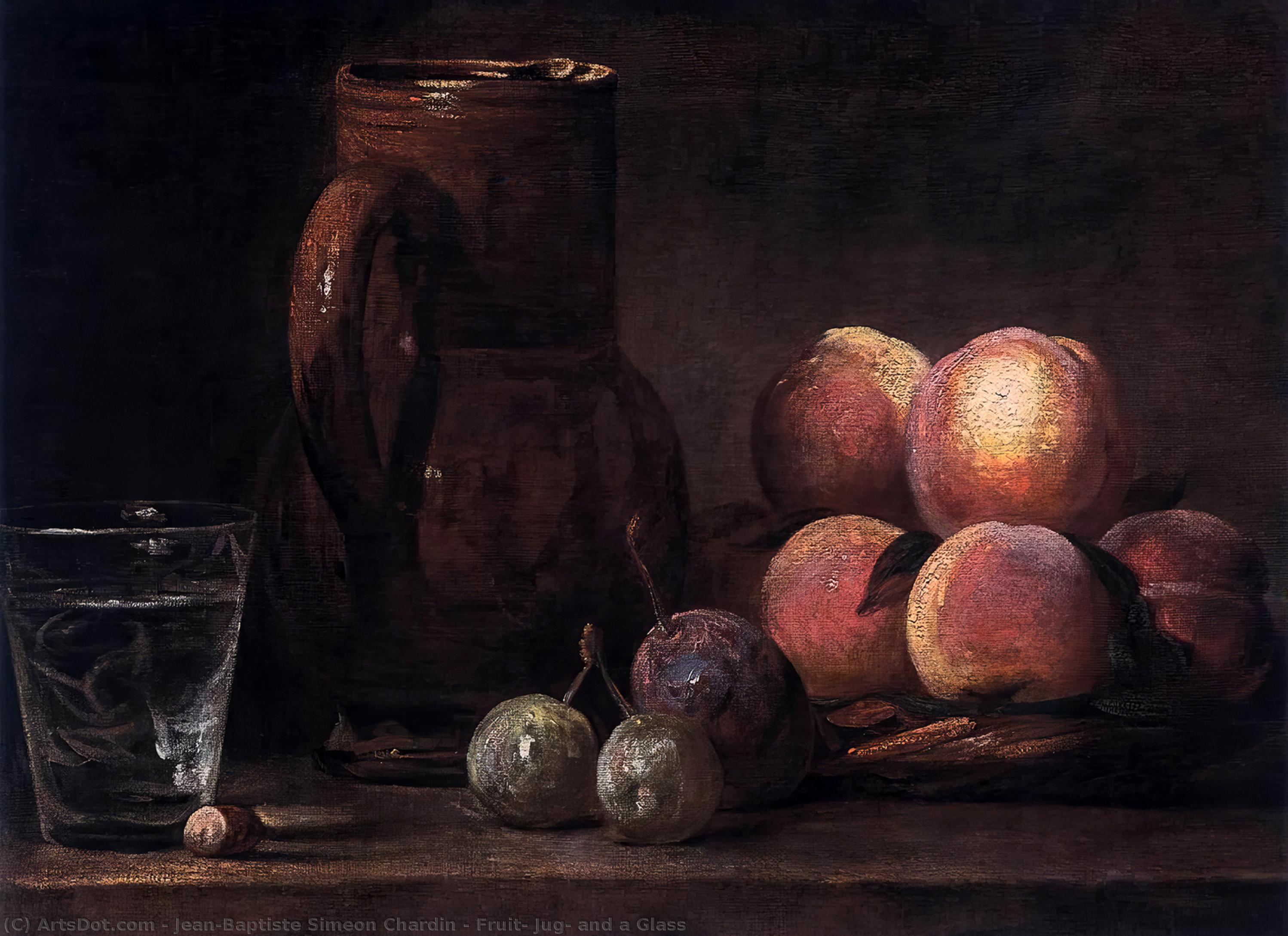 Wikioo.org - The Encyclopedia of Fine Arts - Painting, Artwork by Jean-Baptiste Simeon Chardin - Fruit, Jug, and a Glass
