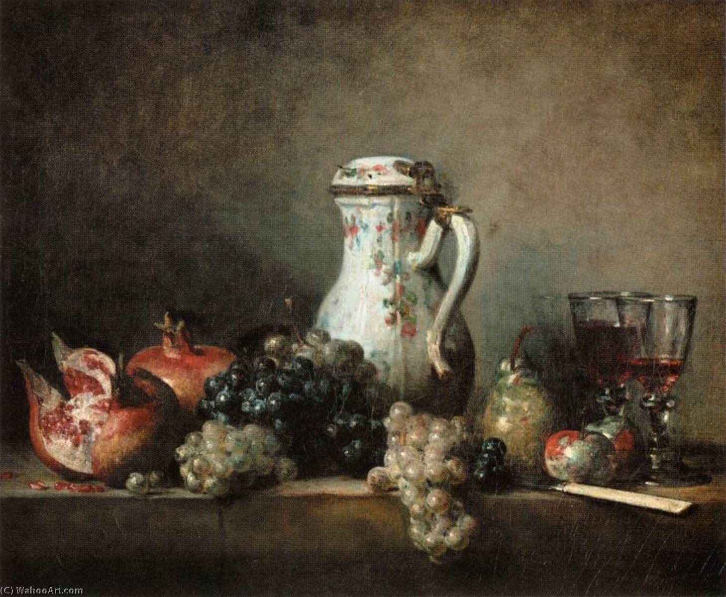 WikiOO.org - Encyclopedia of Fine Arts - Maleri, Artwork Jean-Baptiste Simeon Chardin - Grapes and Pomegranates