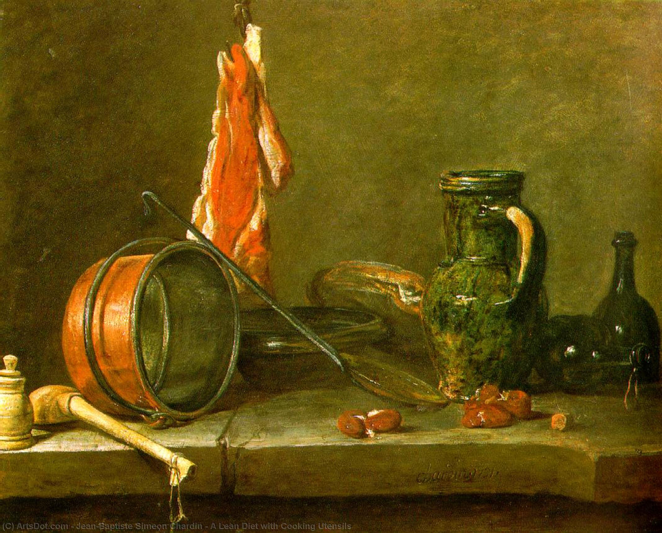 WikiOO.org - Encyclopedia of Fine Arts - Lukisan, Artwork Jean-Baptiste Simeon Chardin - A Lean Diet with Cooking Utensils