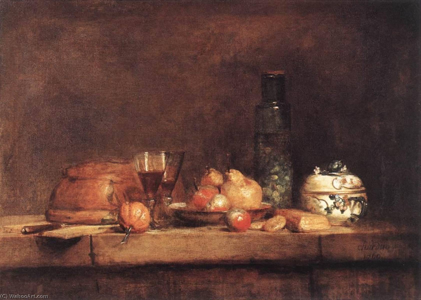 Wikioo.org - Die Enzyklopädie bildender Kunst - Malerei, Kunstwerk von Jean-Baptiste Simeon Chardin - stillleben mit glas von oliven