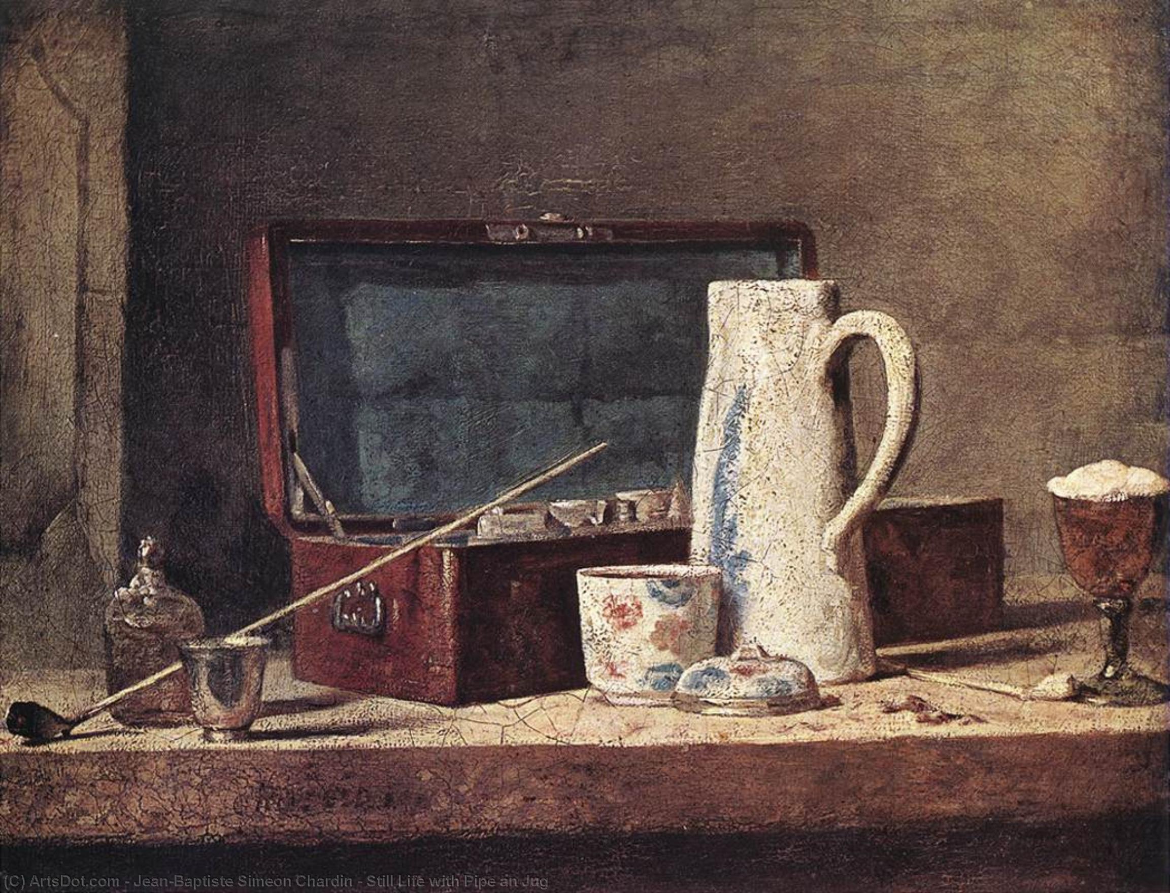 Wikioo.org - Bách khoa toàn thư về mỹ thuật - Vẽ tranh, Tác phẩm nghệ thuật Jean-Baptiste Simeon Chardin - Still Life with Pipe an Jug