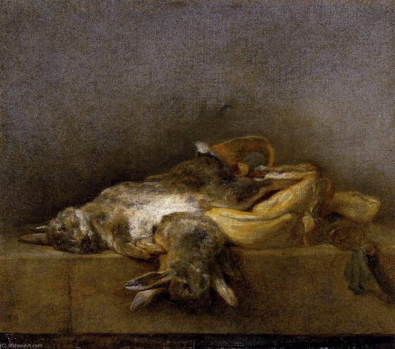 Wikioo.org – La Enciclopedia de las Bellas Artes - Pintura, Obras de arte de Jean-Baptiste Simeon Chardin - bodegón con dos conejos