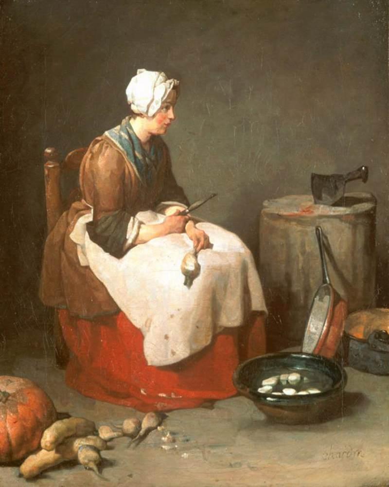 Wikioo.org - The Encyclopedia of Fine Arts - Painting, Artwork by Jean-Baptiste Simeon Chardin - Woman Peeling Turnips