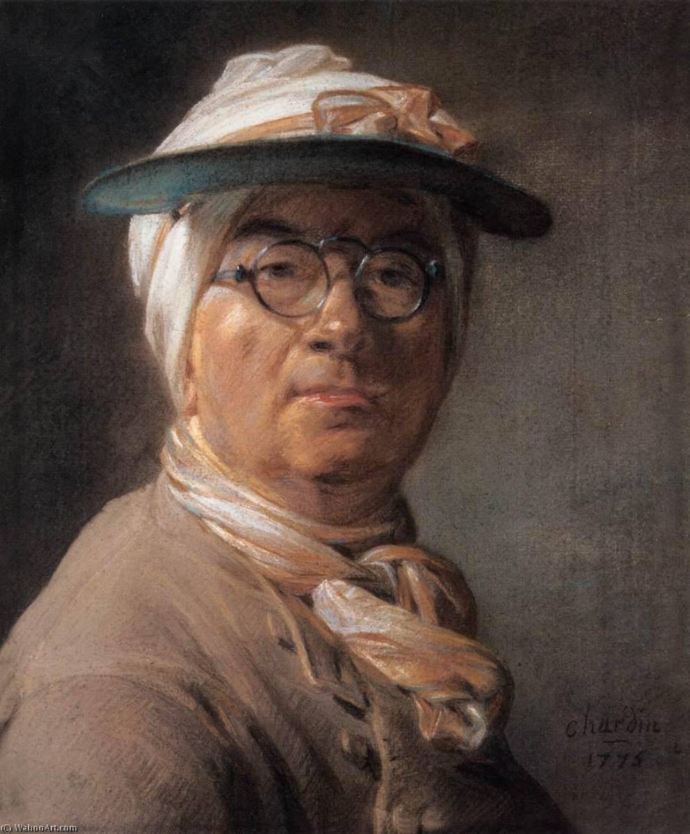 Wikioo.org – La Enciclopedia de las Bellas Artes - Pintura, Obras de arte de Jean-Baptiste Simeon Chardin - autorretrato con un eyeshade
