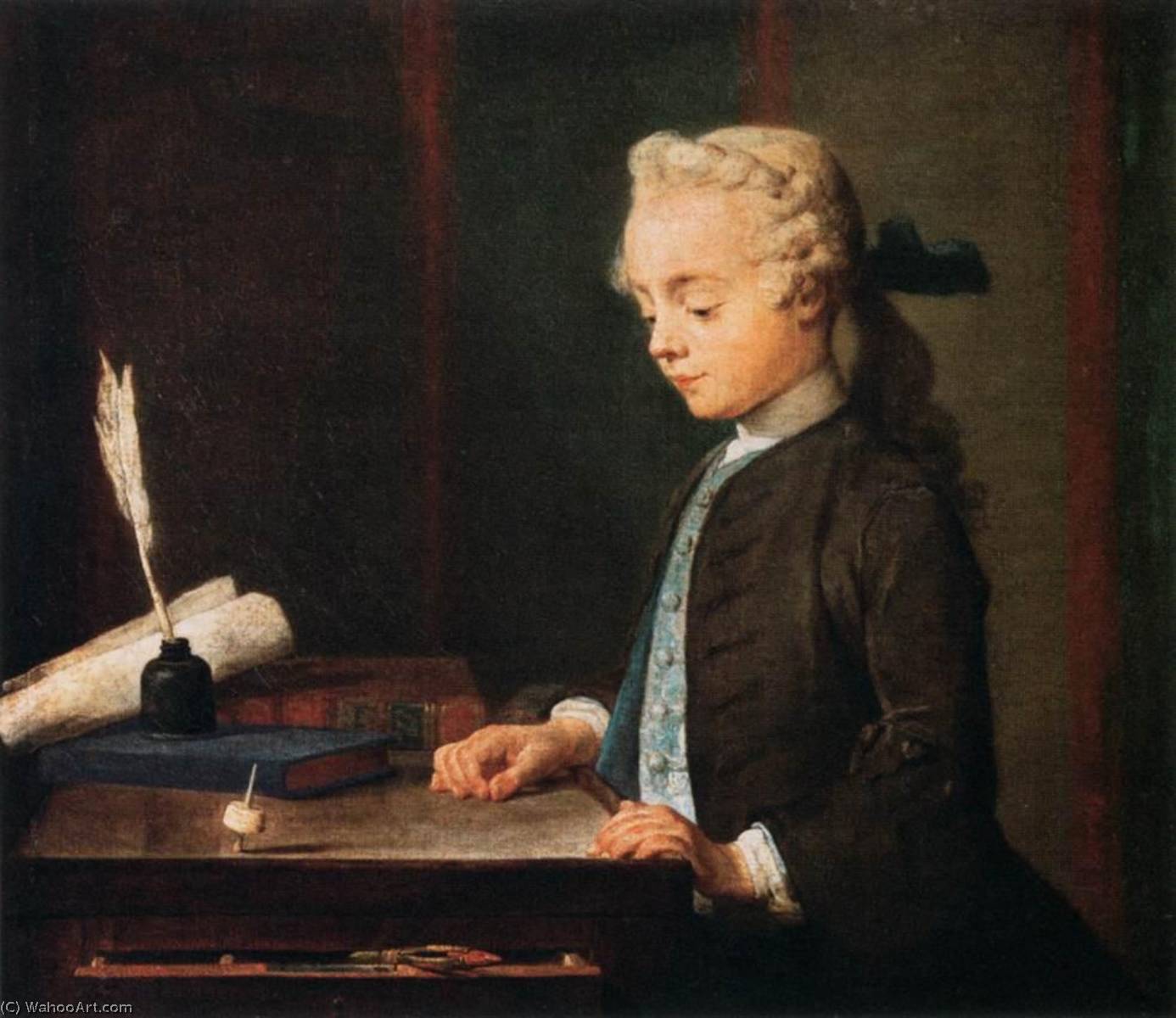 Wikioo.org – La Enciclopedia de las Bellas Artes - Pintura, Obras de arte de Jean-Baptiste Simeon Chardin - Un Niño con un Teetotum