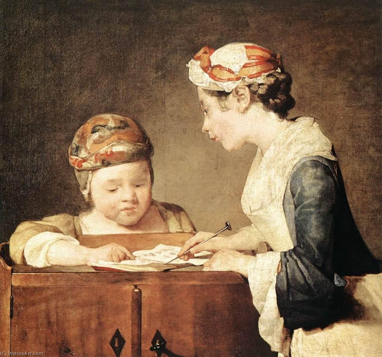 WikiOO.org - Encyclopedia of Fine Arts - Lukisan, Artwork Jean-Baptiste Simeon Chardin - The Young Schoolmistress