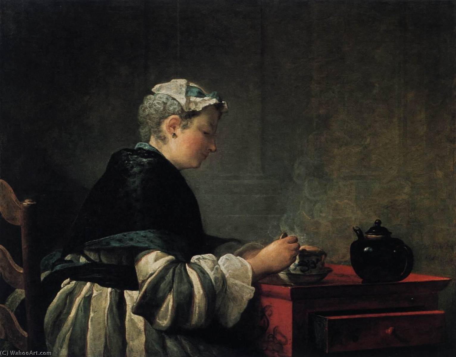 Wikioo.org - The Encyclopedia of Fine Arts - Painting, Artwork by Jean-Baptiste Simeon Chardin - Woman Taking Tea