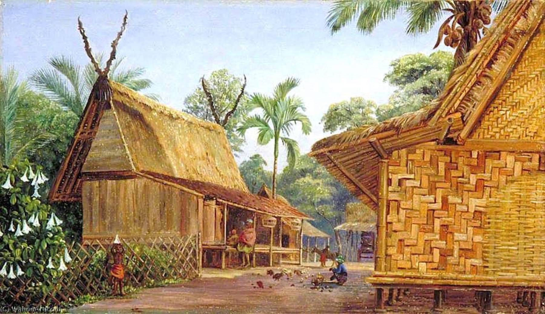 Wikioo.org - The Encyclopedia of Fine Arts - Painting, Artwork by Marianne North - Mat Houses, Bandong, Java