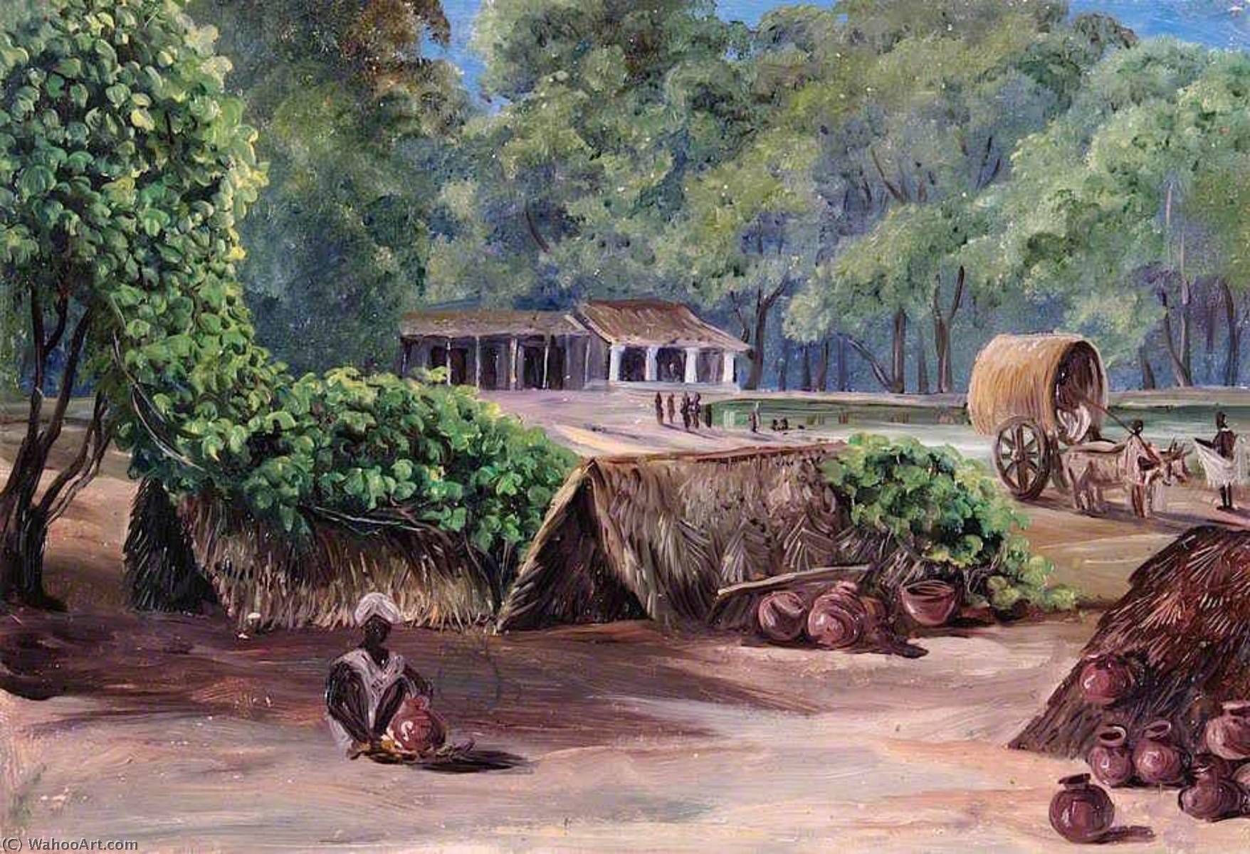 WikiOO.org - Encyclopedia of Fine Arts - Maleri, Artwork Marianne North - Native Huts near Tanpori, India