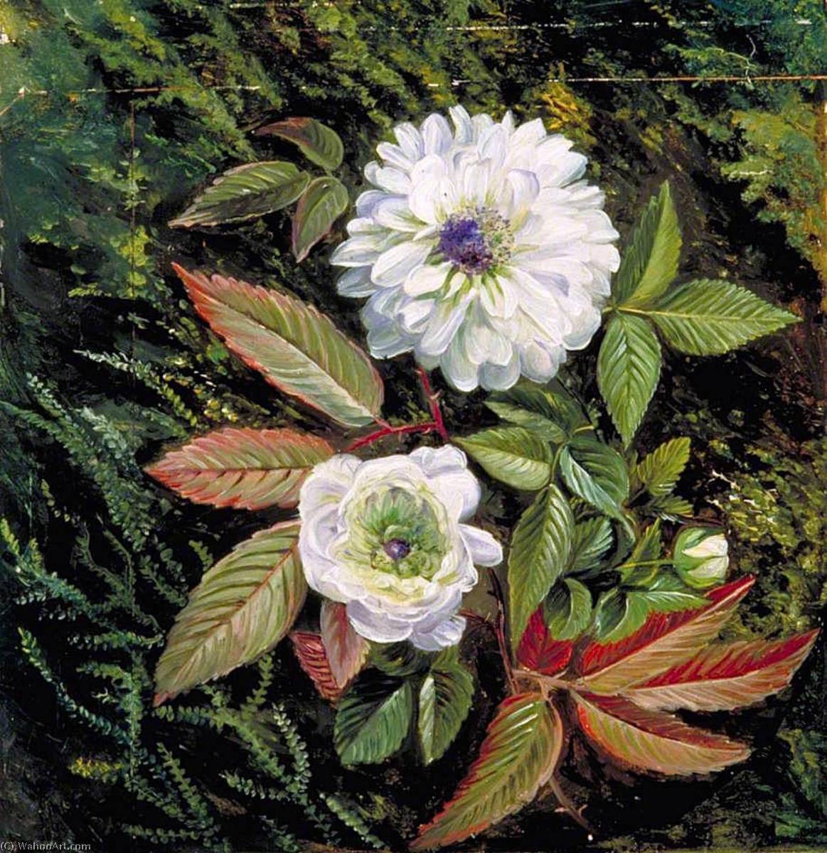 Wikioo.org - The Encyclopedia of Fine Arts - Painting, Artwork by Marianne North - Foliage and Double Flowers of the Sandal Wood Bramble