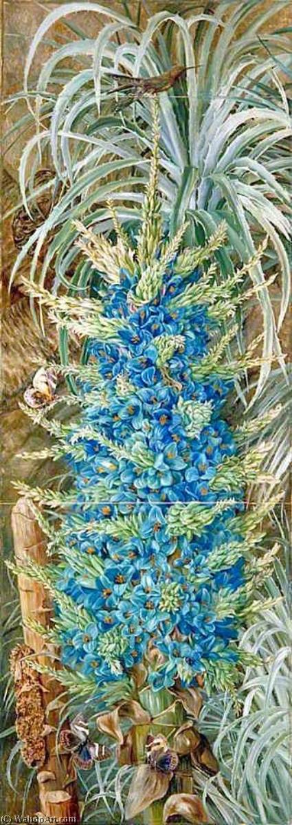 WikiOO.org - Encyclopedia of Fine Arts - Lukisan, Artwork Marianne North - Inflorescence of the Blue Puya and Moths, Chili