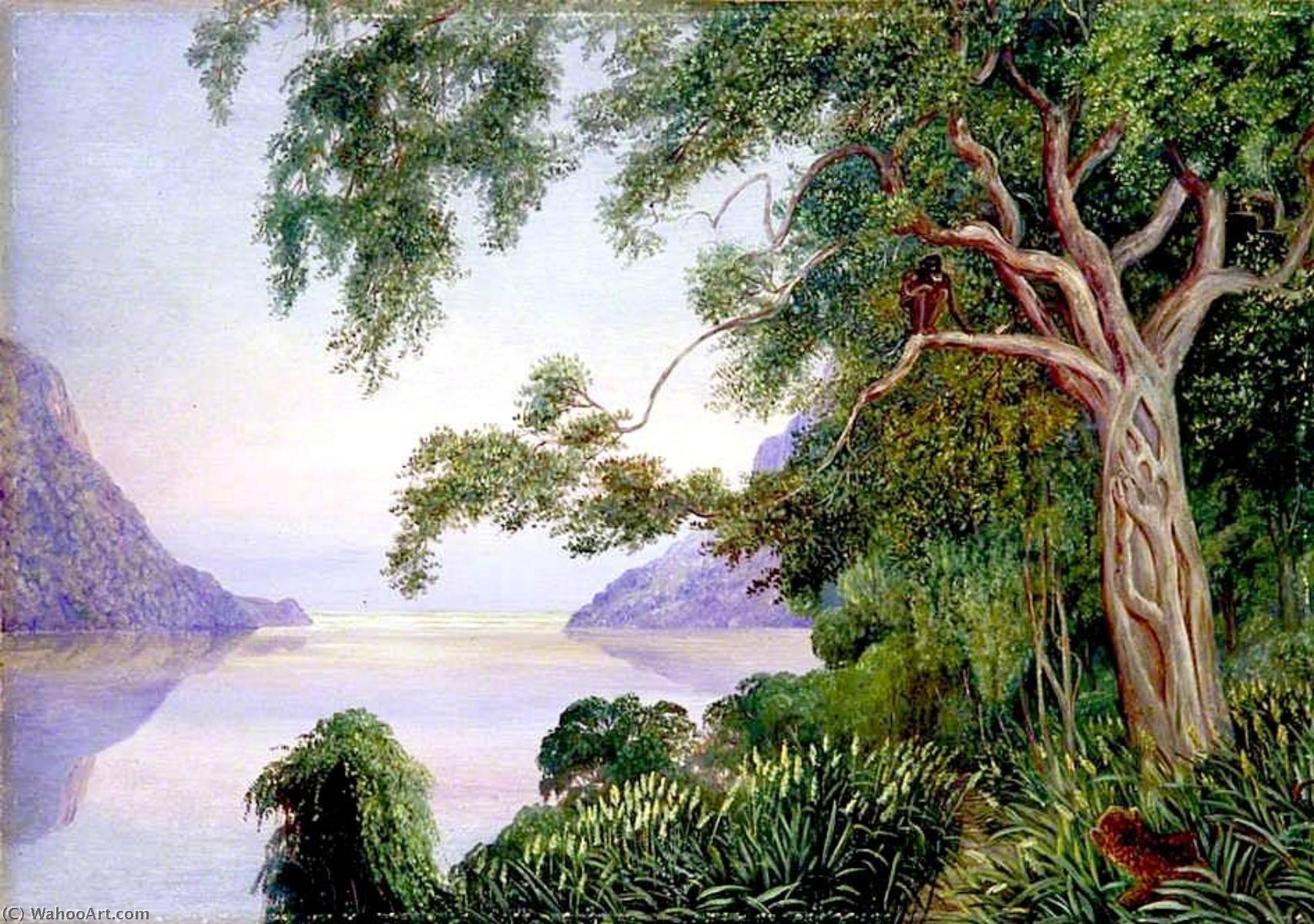 Wikioo.org - สารานุกรมวิจิตรศิลป์ - จิตรกรรม Marianne North - Mouth of the St John's River, Kaffraria, and Aboriginal Inhabitants