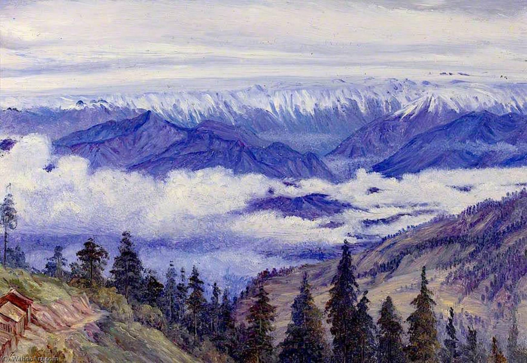 Wikoo.org - موسوعة الفنون الجميلة - اللوحة، العمل الفني Marianne North - Mountains from Narkanda near Simla (Shimla), Himachal Pradesh, India