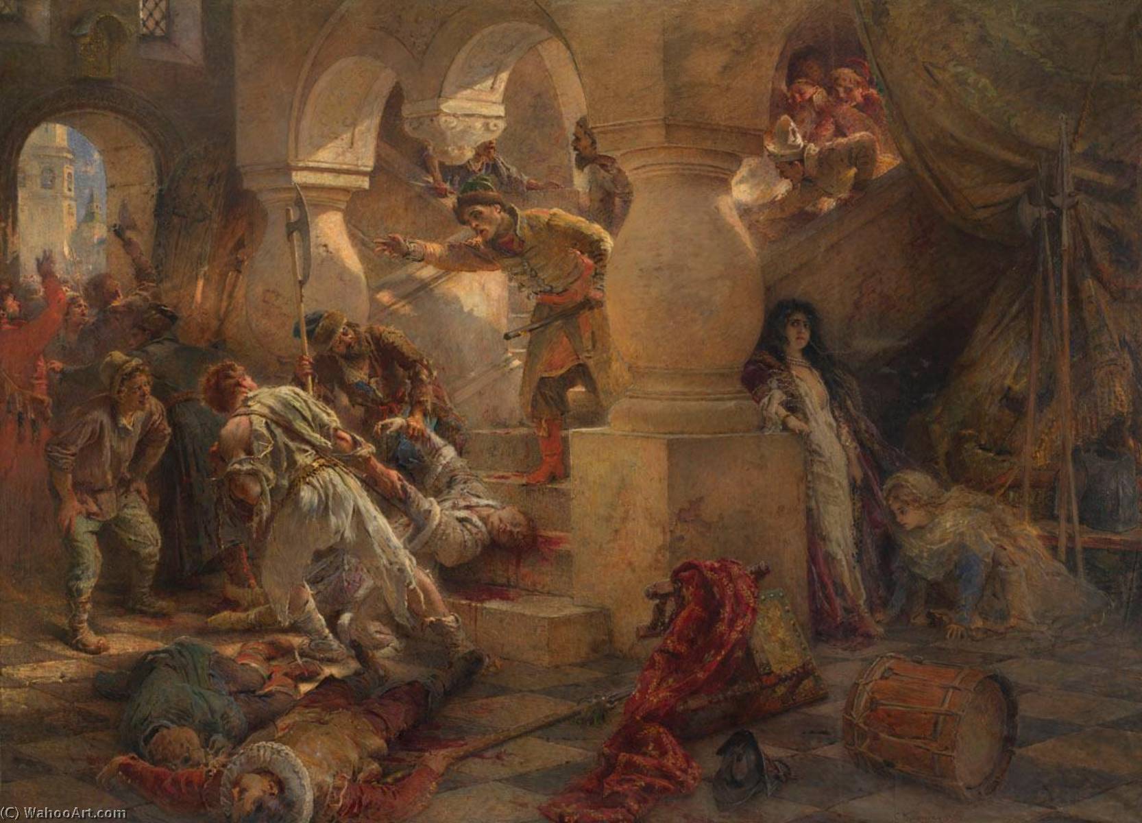 WikiOO.org - Encyclopedia of Fine Arts - Målning, konstverk Konstantin Yegorovich Makovsky - The Murder of False Dmitry
