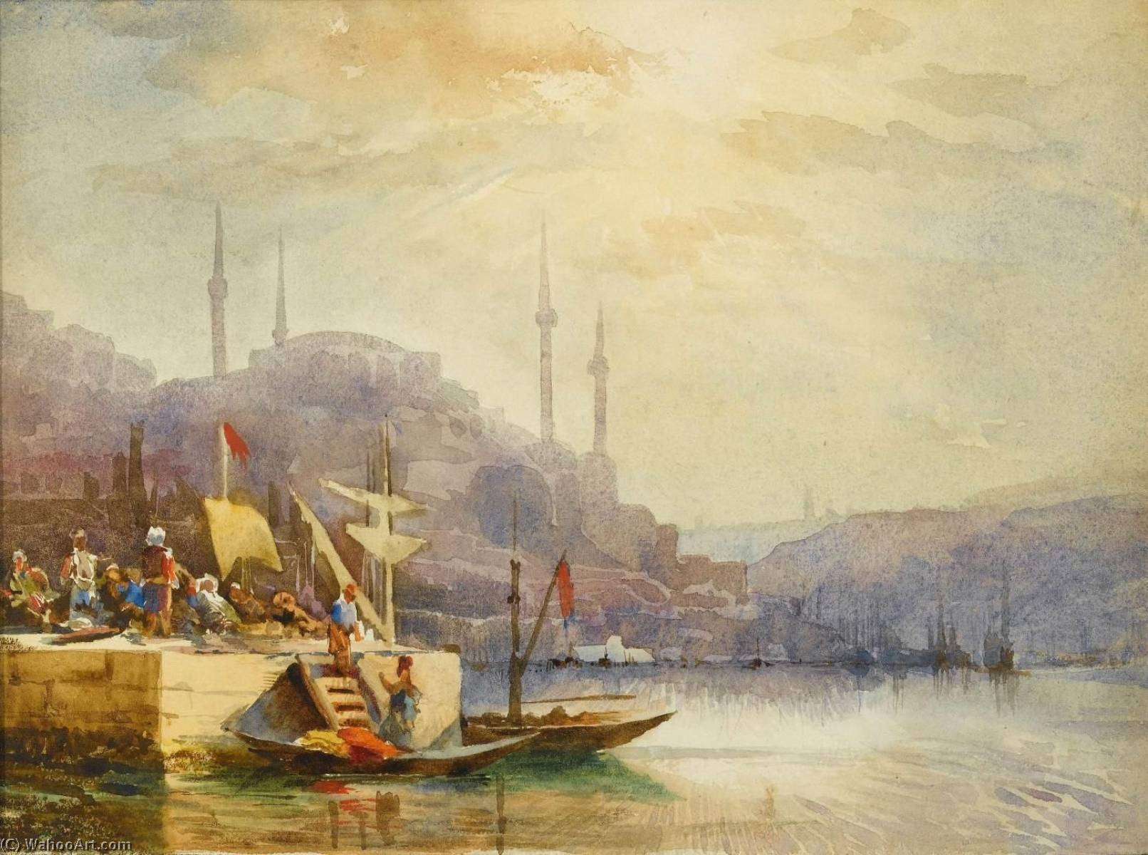 Wikoo.org - موسوعة الفنون الجميلة - اللوحة، العمل الفني Konstantin Yegorovich Makovsky - Unloading Boats on the Bosphorus