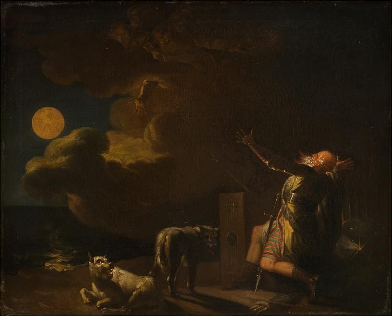 Wikioo.org - The Encyclopedia of Fine Arts - Painting, Artwork by Nicolai Abraham Abildgaard - Fingal Sees the Ghosts of his Forefathers by Moonlight