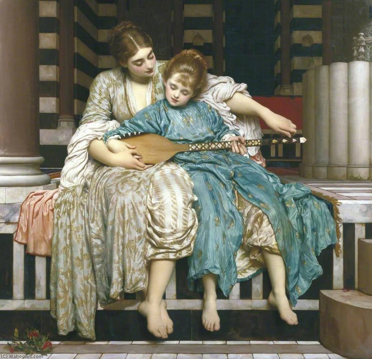 Wikioo.org - The Encyclopedia of Fine Arts - Painting, Artwork by Lord Frederic Leighton - English Music Lesson‎ Français Leçon de musique