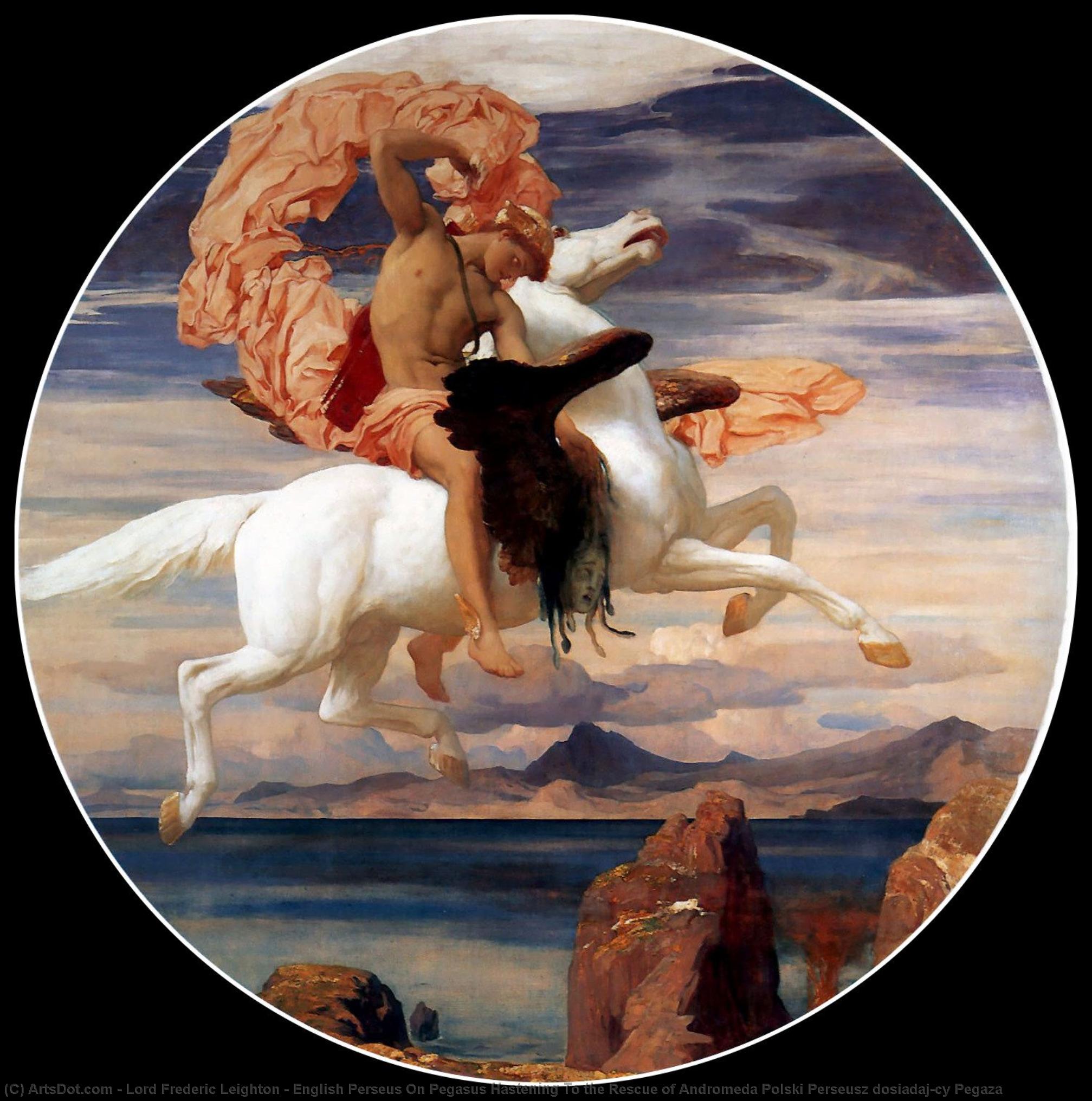Wikioo.org - The Encyclopedia of Fine Arts - Painting, Artwork by Lord Frederic Leighton - English Perseus On Pegasus Hastening To the Rescue of Andromeda Polski Perseusz dosiadający Pegaza