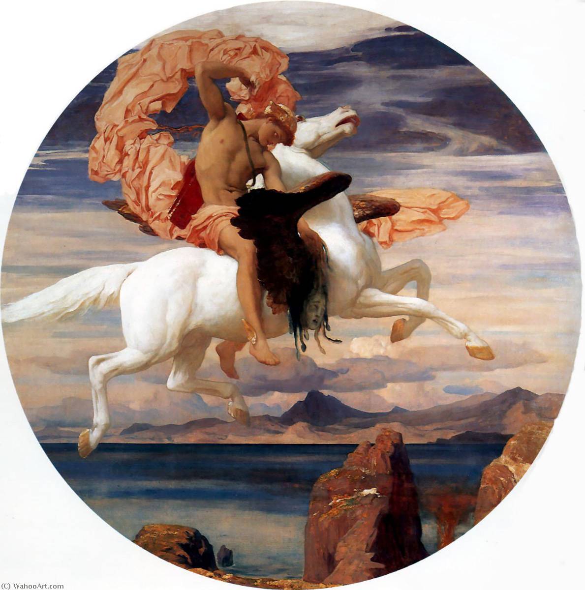 Wikioo.org - The Encyclopedia of Fine Arts - Painting, Artwork by Lord Frederic Leighton - Perseus On Pegasus Hastening To the Rescue of Andromeda