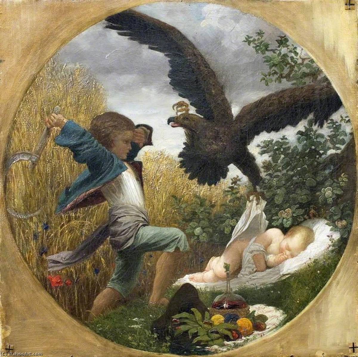 Wikioo.org – La Enciclopedia de las Bellas Artes - Pintura, Obras de arte de Lord Frederic Leighton - Un niño  la defensa  Un  Bebé  de  un  Águila