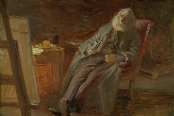 WikiOO.org - Enciklopedija dailės - Tapyba, meno kuriniai Anna Kirstine Ancher - The Painter Vilhelm Kyhn smoking his pipe