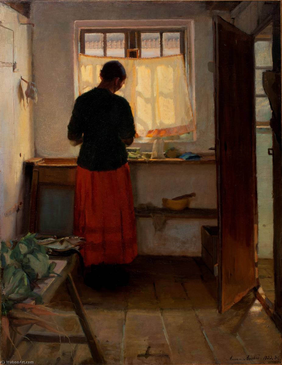 Wikioo.org - The Encyclopedia of Fine Arts - Painting, Artwork by Anna Kirstine Ancher - Girl in the Kitchen