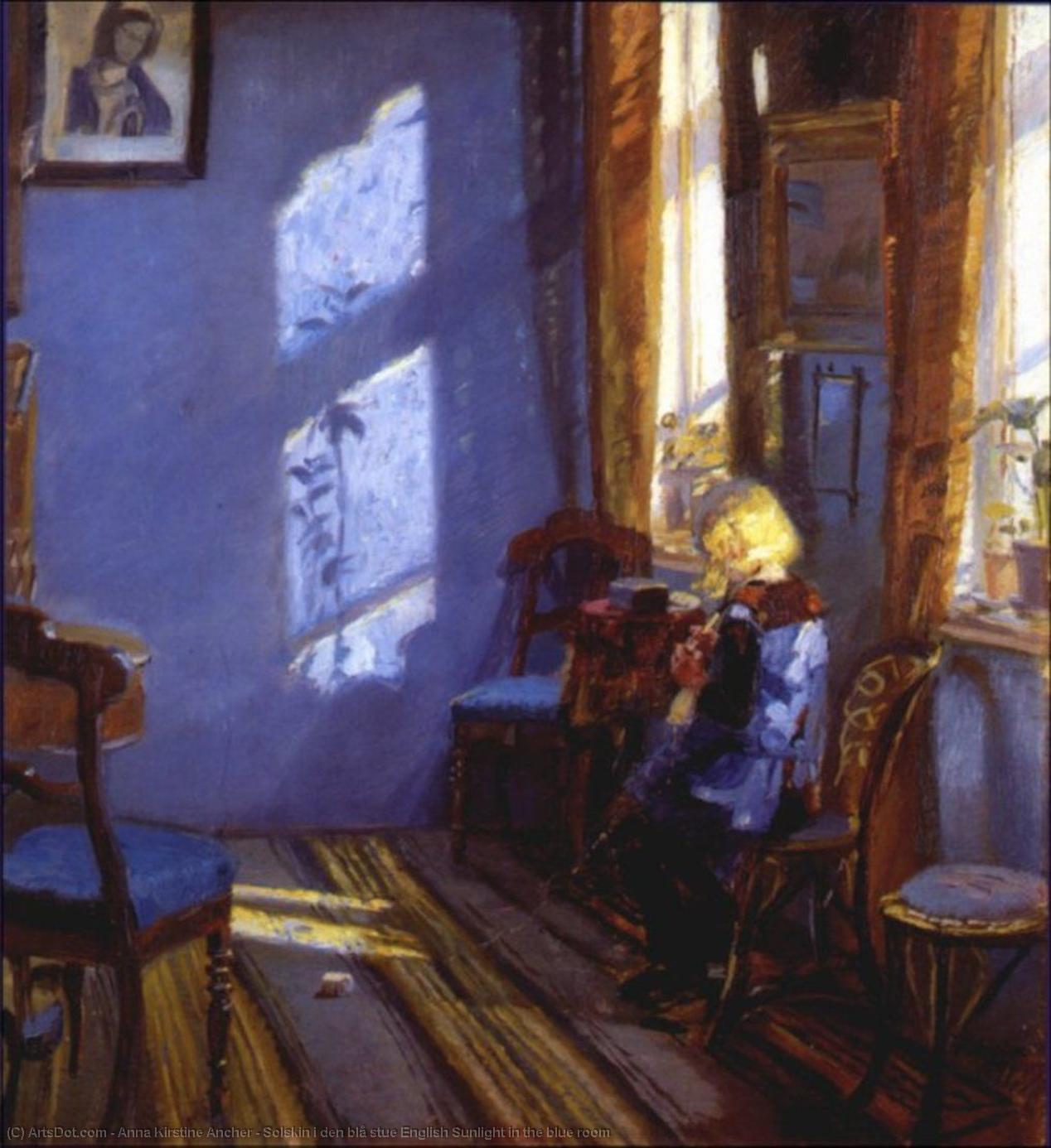 Wikioo.org - The Encyclopedia of Fine Arts - Painting, Artwork by Anna Kirstine Ancher - Solskin i den blå stue English Sunlight in the blue room