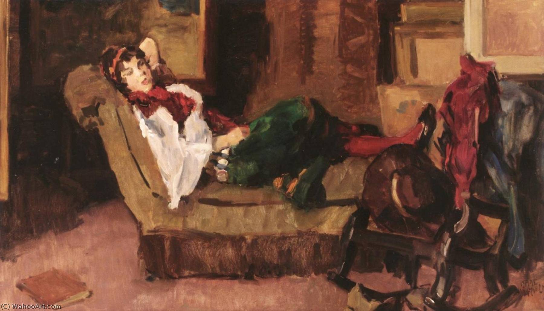 WikiOO.org - אנציקלופדיה לאמנויות יפות - ציור, יצירות אמנות Isaac Lazarus Israels - Girl on a Sofa